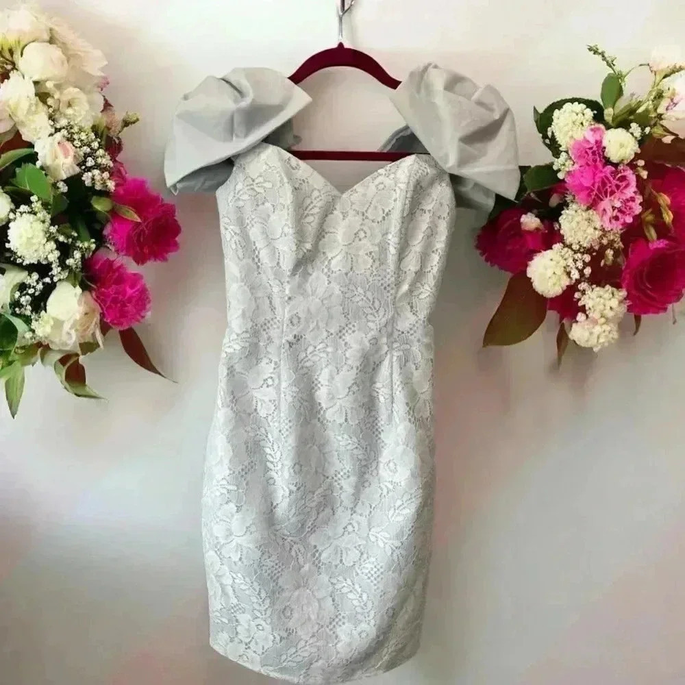 MOTB Jessica McClintock powder blue lace wiggle cocktail Gunne Sax Dress-3/4